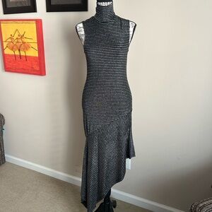 Elegant Asymmetrical Striped Dress